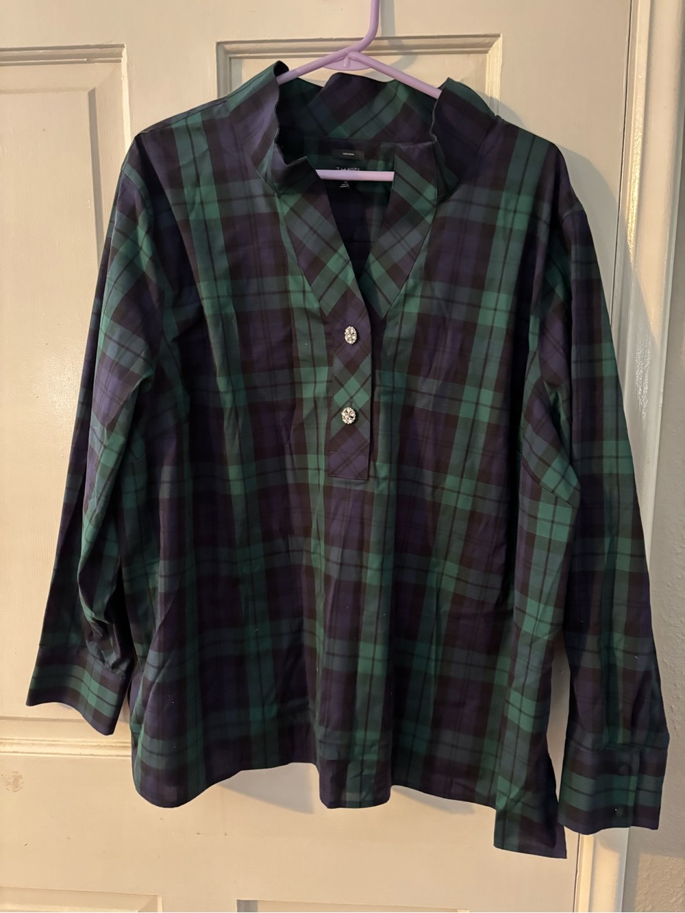 Talbots Green & Navy Plaid Button-Up Tunic